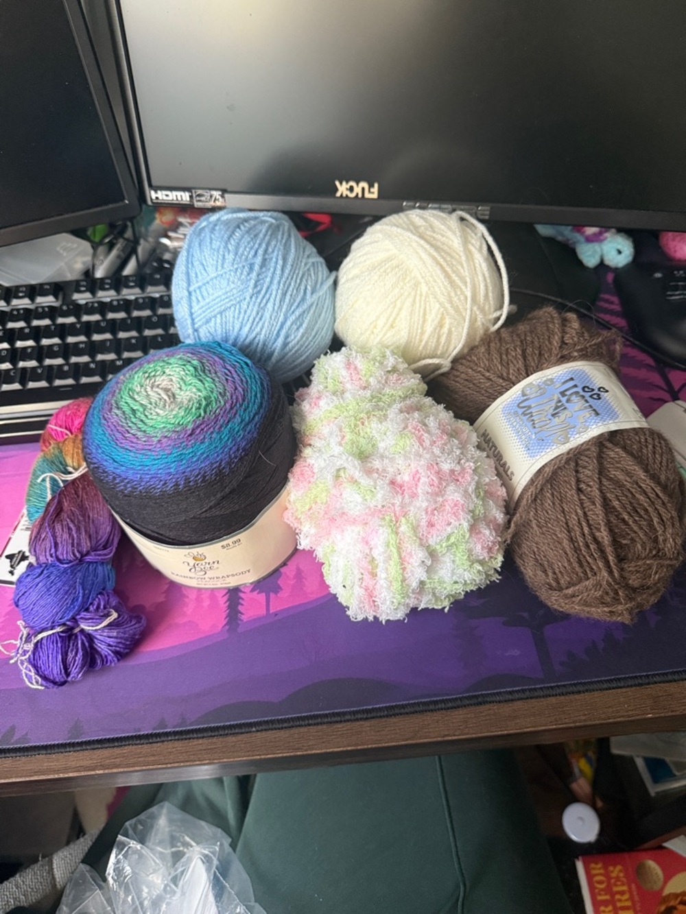 Assorted Yarn Bundle - Pastel Blue, Cream, Brown & Multicolor